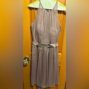 Adrianna Papell Lavender Purple Mini Dress Embellished Gemstone Belt Fit & Flare